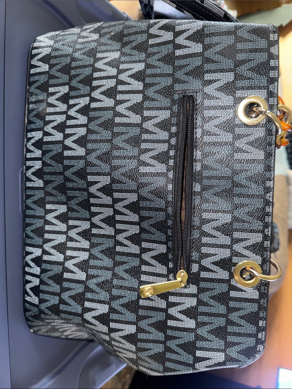 Black and Blue MFK Logo Shoulder Bag